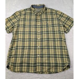 LL Bean Men's XL Shirt Yellow Plaid Slightly Fitted Short Sleeve Button Up‎